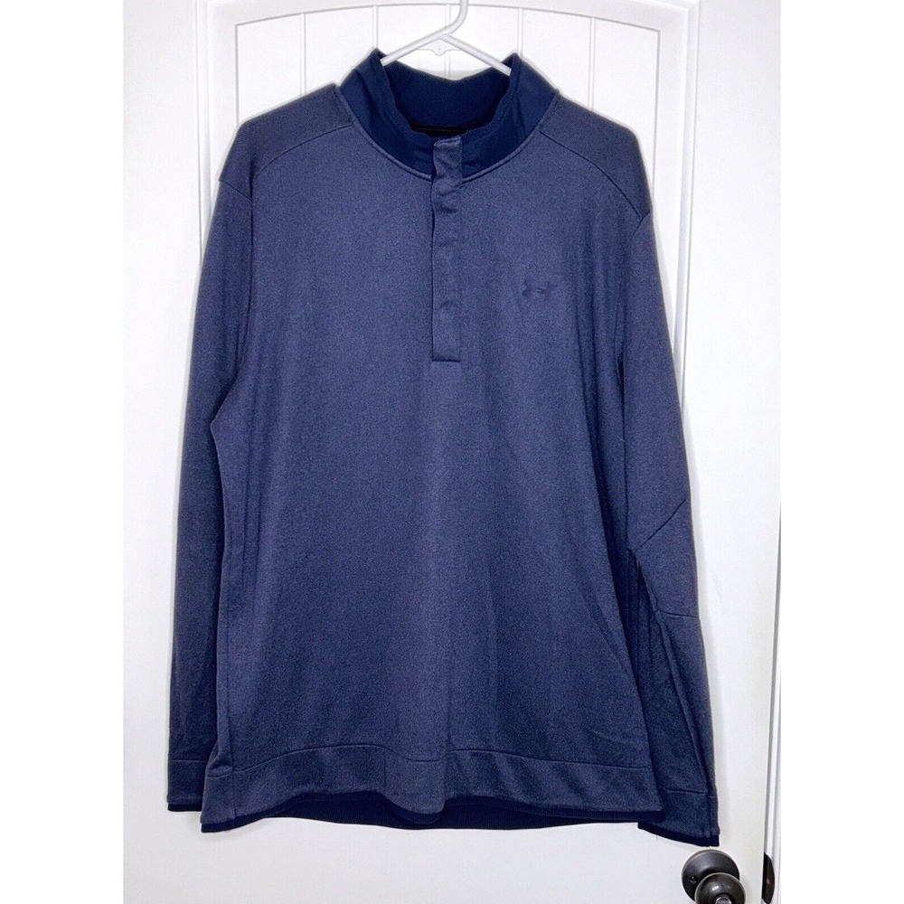 UNDER ARMOUR GOLF Blue Storm Sweater Fleece‎ 1/4 Snap Mock Neck Top Sz XXL
